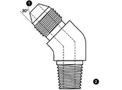 9225-04-04 - ข้องอ 45Â° JIS ตัวผู้ 1/4" BSPT ตัวผู้ 30Â° x 1/4" - อะแดปเตอร์ไฮดรอลิกเหล็ก (090669)