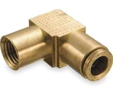 B-31870-08-06 | Brass 1/2" Push-In Air Brake x 3/8" Female NPTF 90Â° Elbow (093056)