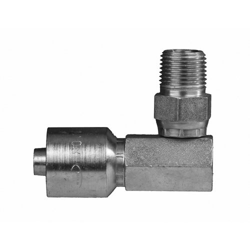 MPX90-04-04W - 1/4" Hose x 1/4" NPTF Male Pipe Swivel 90Â° crimp fitting (083611)